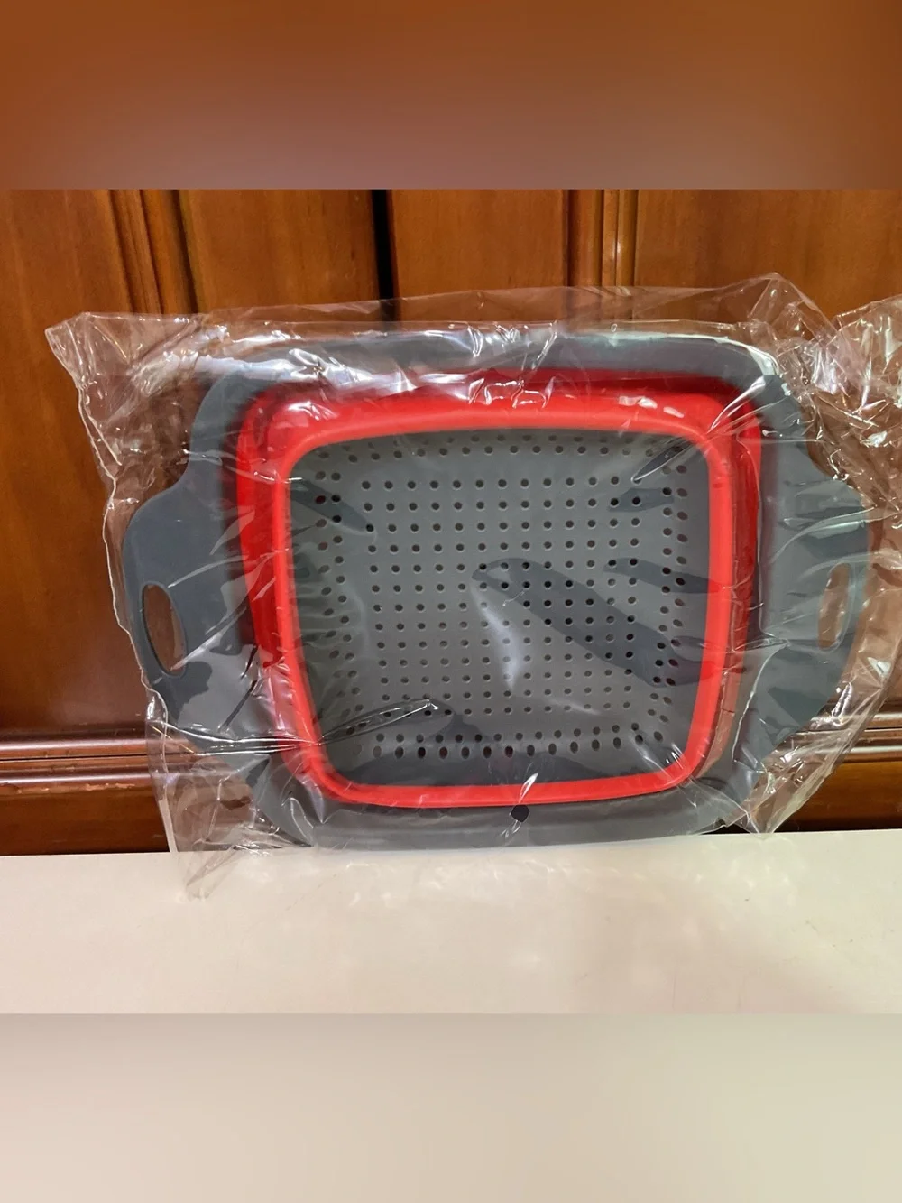 Kitchen Groups Collapsible Colander Gray And Red 7.5”x7.5” Plus Handles Small St